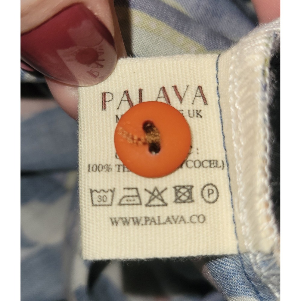 Palava Carousel Horse Print Tencel Midi Dress Blue Orange Button Front Sz 16 - Picture 9 of 9